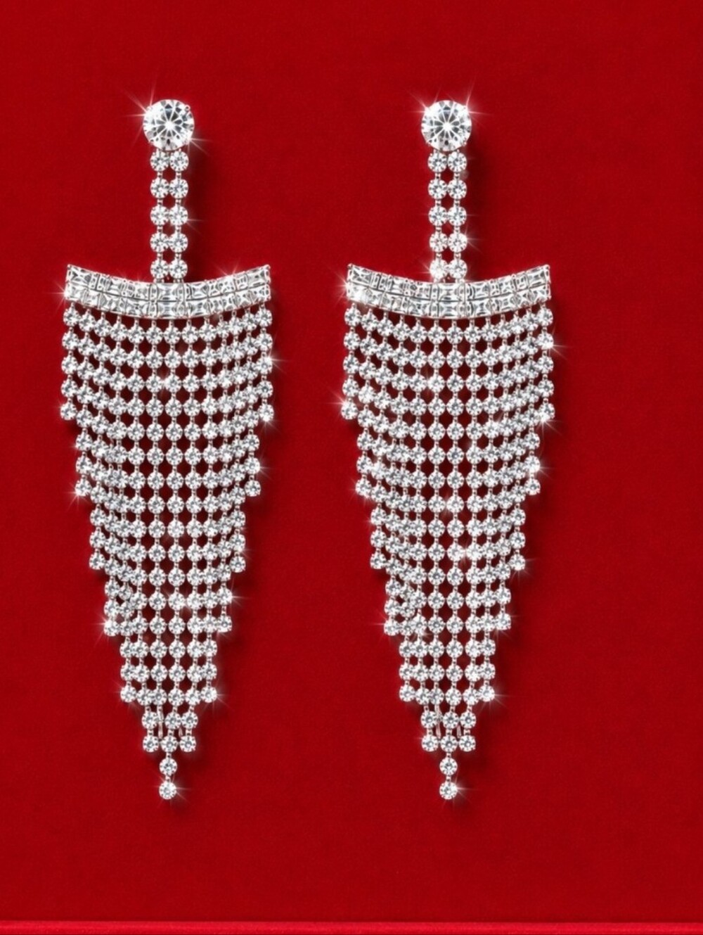 Silver Crystal Fringe Drop Earrings